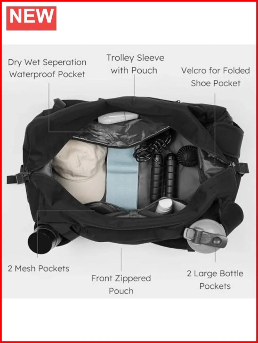Convertible Gym Bag Backpack with Shoe Compartment and Wet Pocket 40L
